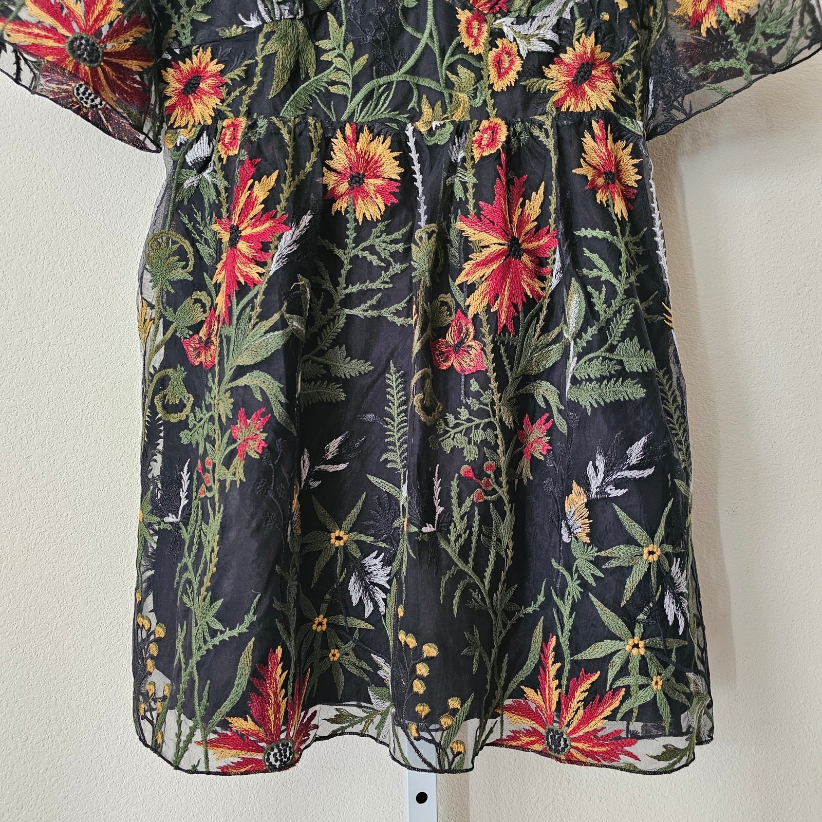 DISTURBIA NWT Wildflower Embroidered Floral Boho Goth Mesh Mini Dress Sz US 8