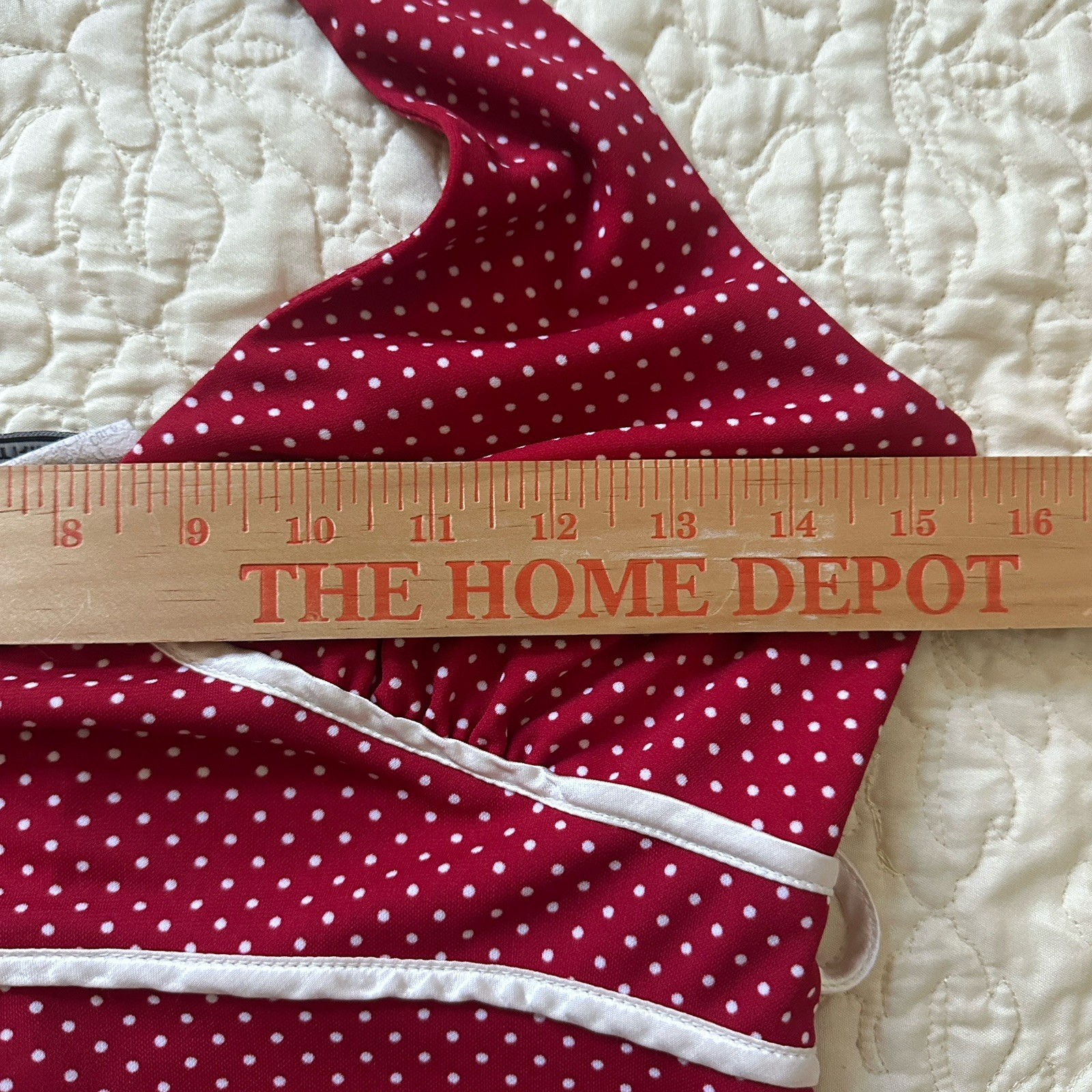 VTG City Triangles Red Polka Dot Halter Dress 30×50 Inch Neck High Low Y2K USA