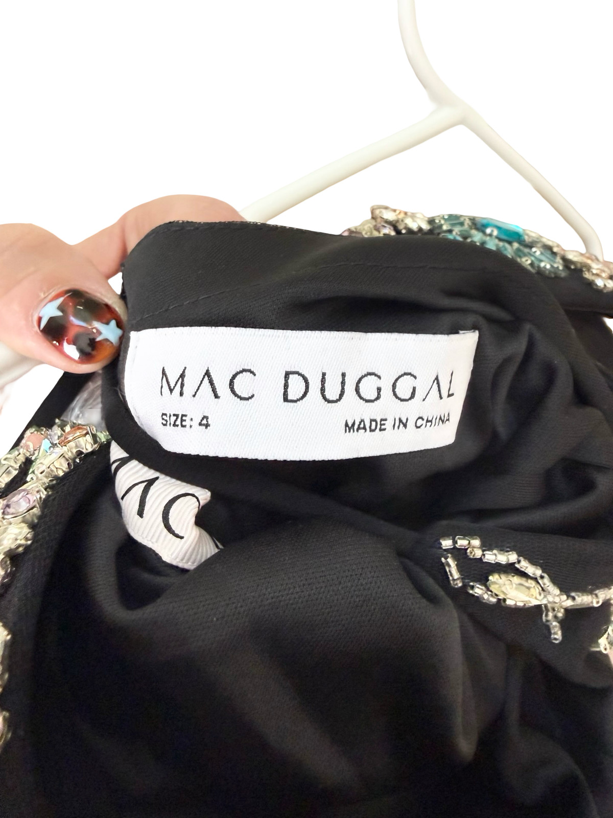 Mac Duggal 42006 Black V-Neck Beaded Floral Cami Gown