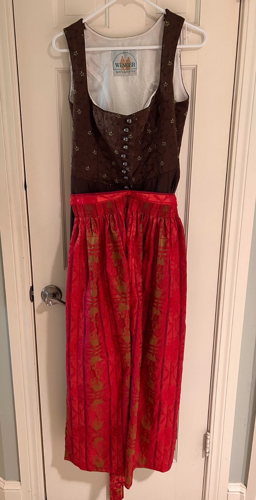 Wenger Oktoberfest Dirndl 2 pc Dress Austrian Style Brown Long Dress w/Apron