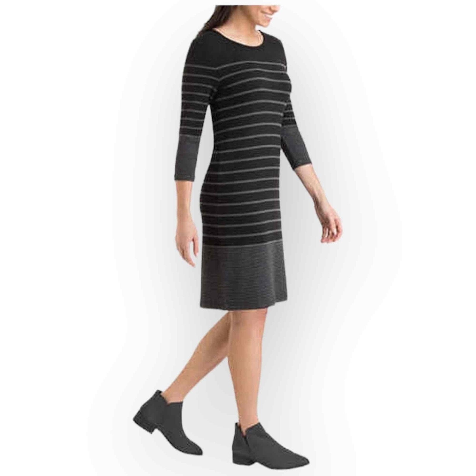 NWT Hilary Radley Black & Grey Stripe Knit Dress Medium