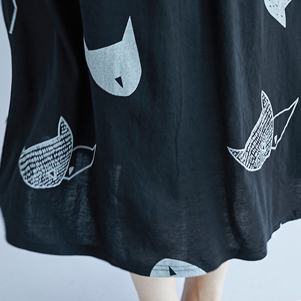 Plus Size Women Dress With Cute Character Cat Print For Fun