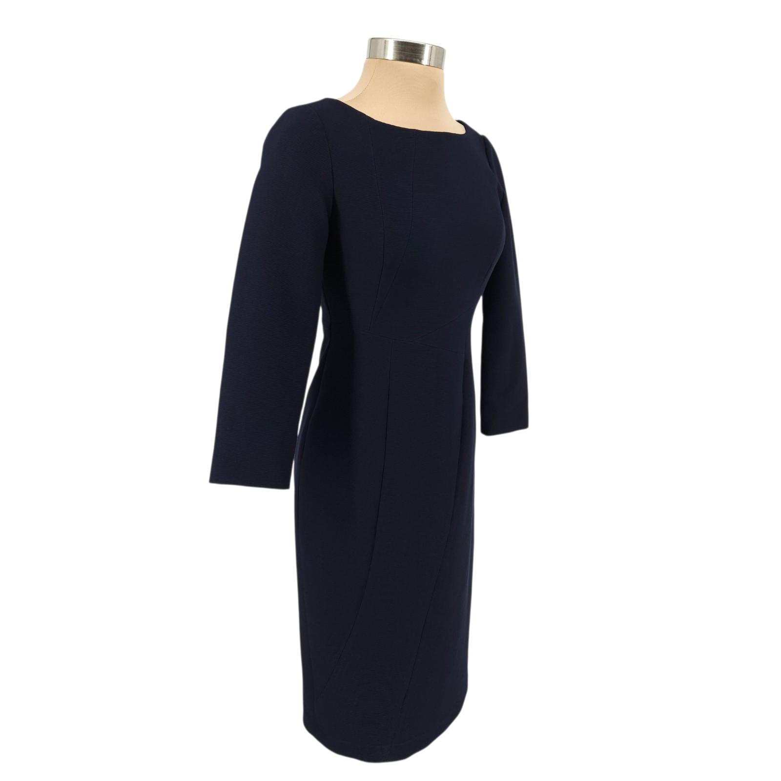 Antonio Melani Midi Sheath Dress Navy Blue Long Sleeve Rib Knit Zip Womens 4
