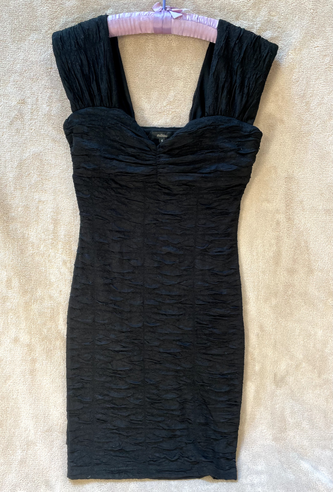 Millau Dress Women’s Size Small Black Crepe Textured Sleeveless Straps Bodycon