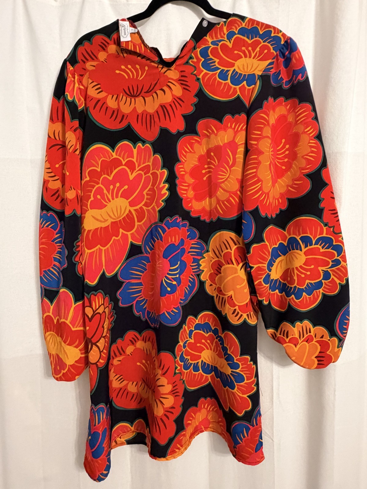 Mud Pie Women’s Black Floral Tunic Dress Size S – Bold Boho Long Sleeve Shift
