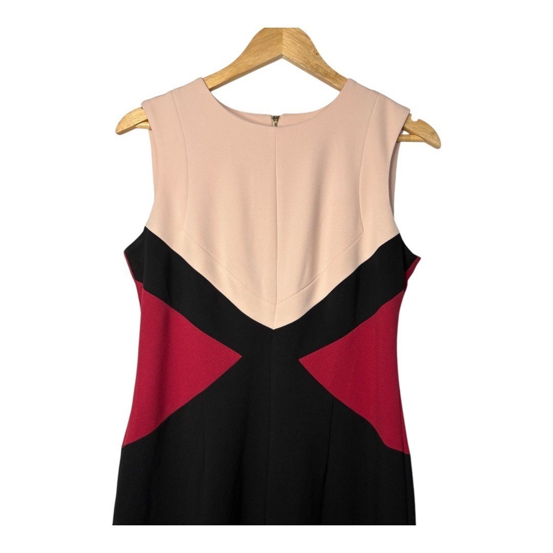 Calvin Klein Sheath Dress Size 6 Black Pink Red Colorblock Sleeveless Knee