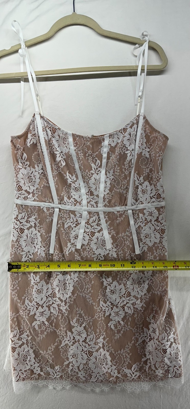 NEW For Love & Lemons Cheyenne Lace Mini Dress M Revolve Nude Ivory Bridal