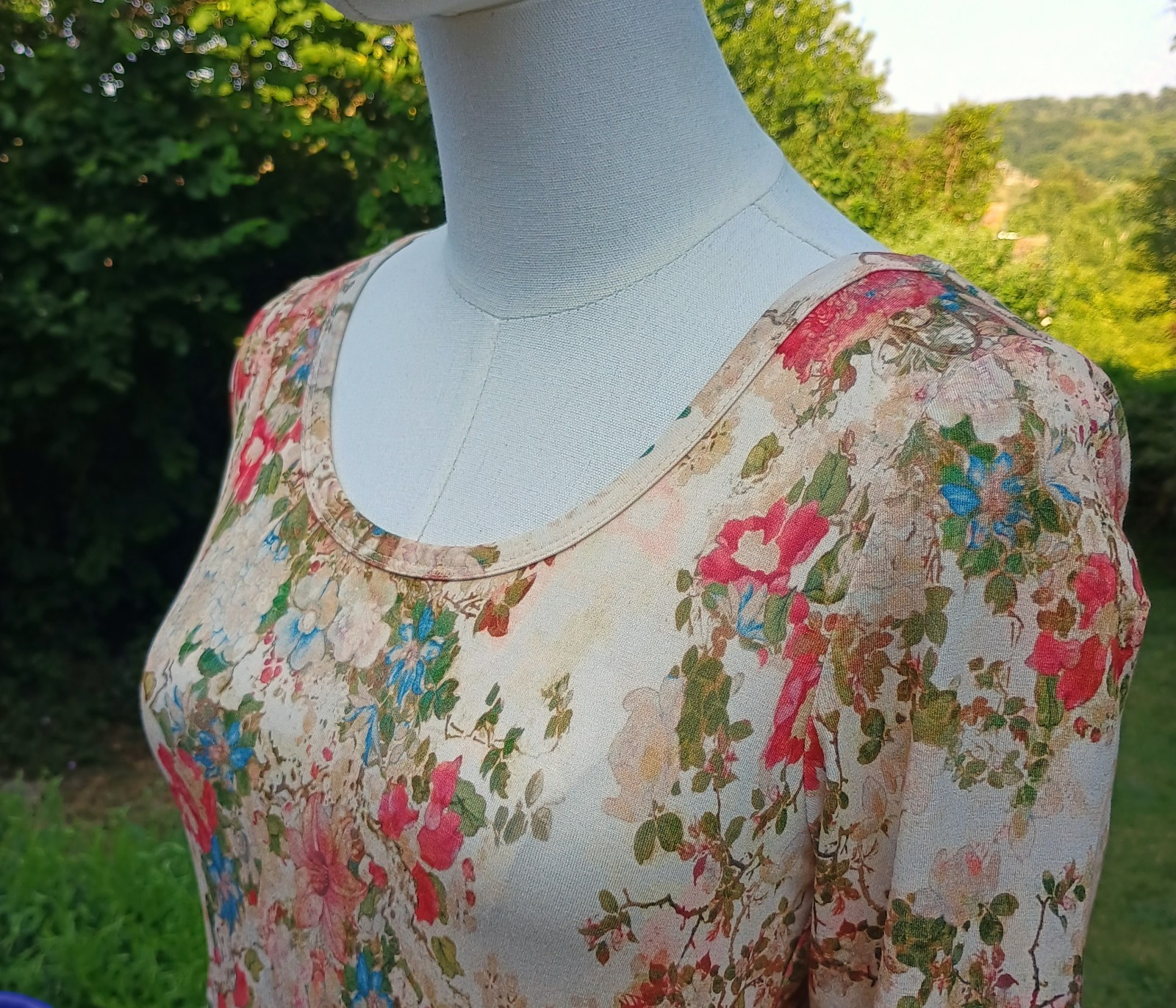 Peruvian Connection Antique Cream Vintage Floral Print Jersey Midi Dress Size S