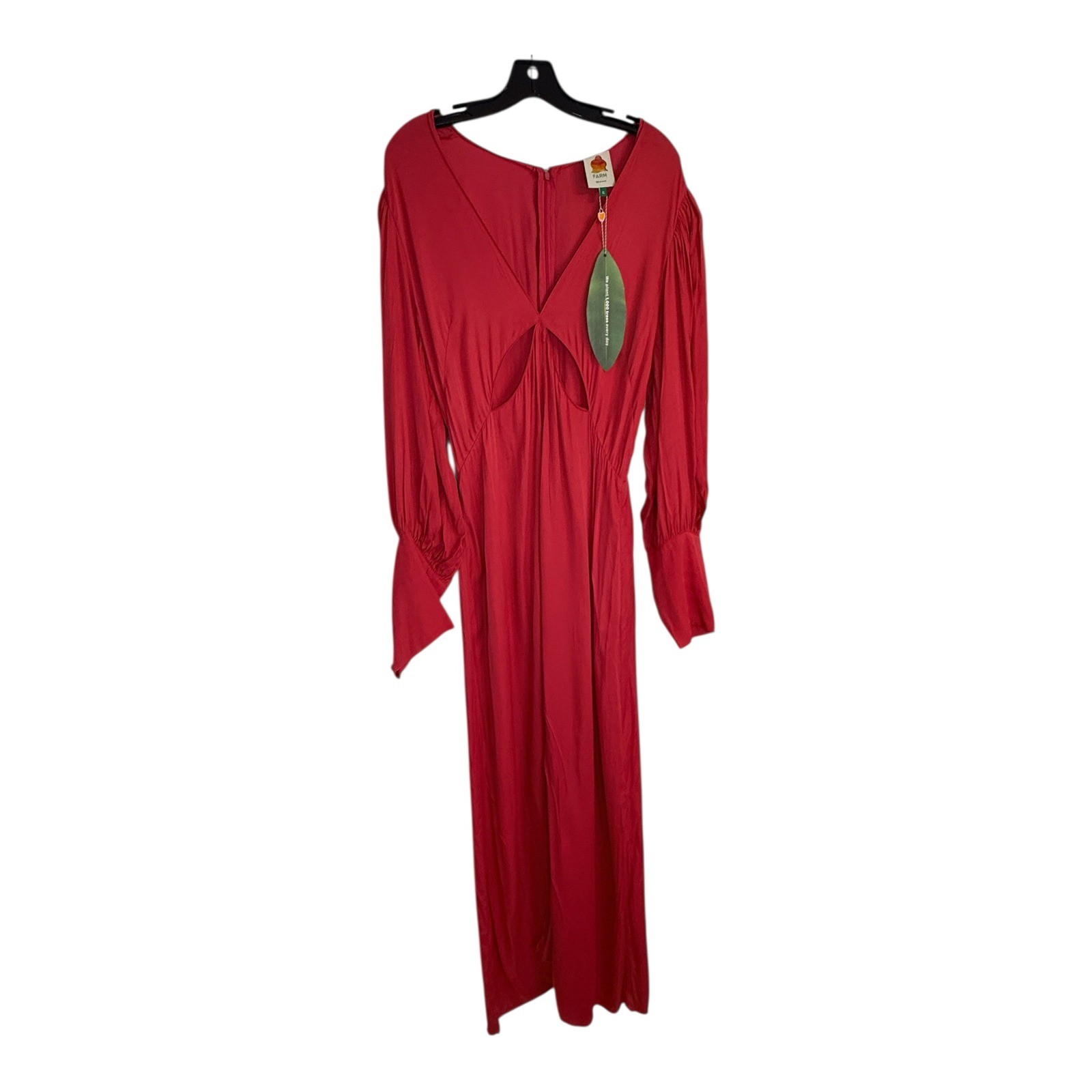 Farm Rio Red Cut Out Long Sleeve Maxi Dress XL Lenzing Ecovero Viscose New