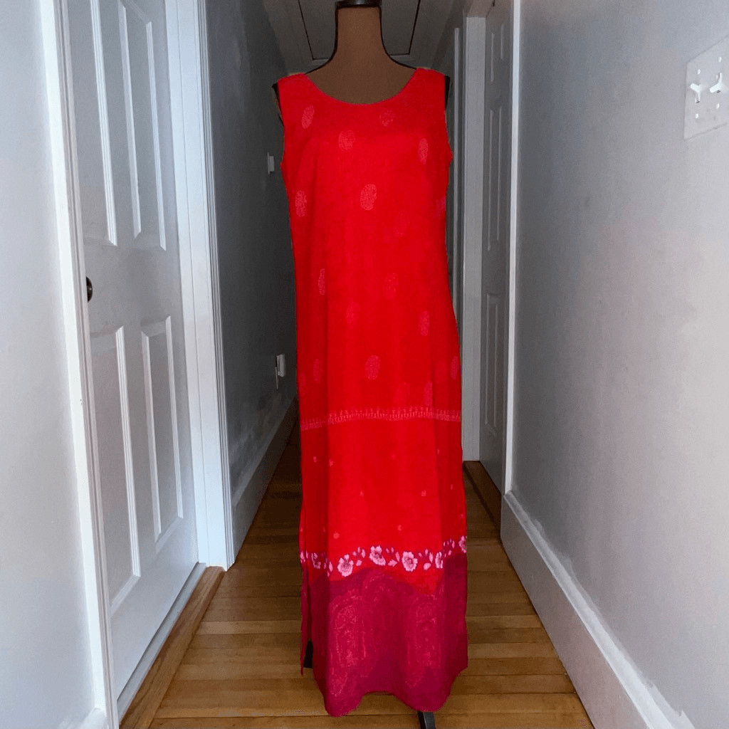 A Wild Thyme Vintage Sheer Patterned Boho Overlay Maxi Dress Red Boho, Women’s 6