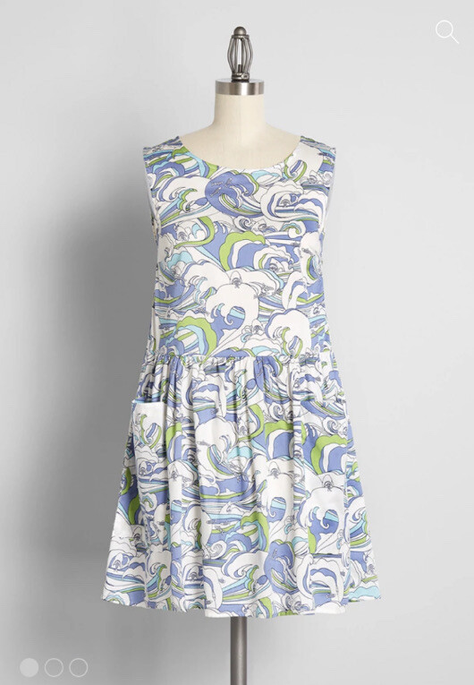NWT ModCloth Gathering Wildflowers Waves and Sharks Smock Dress – Size Medium