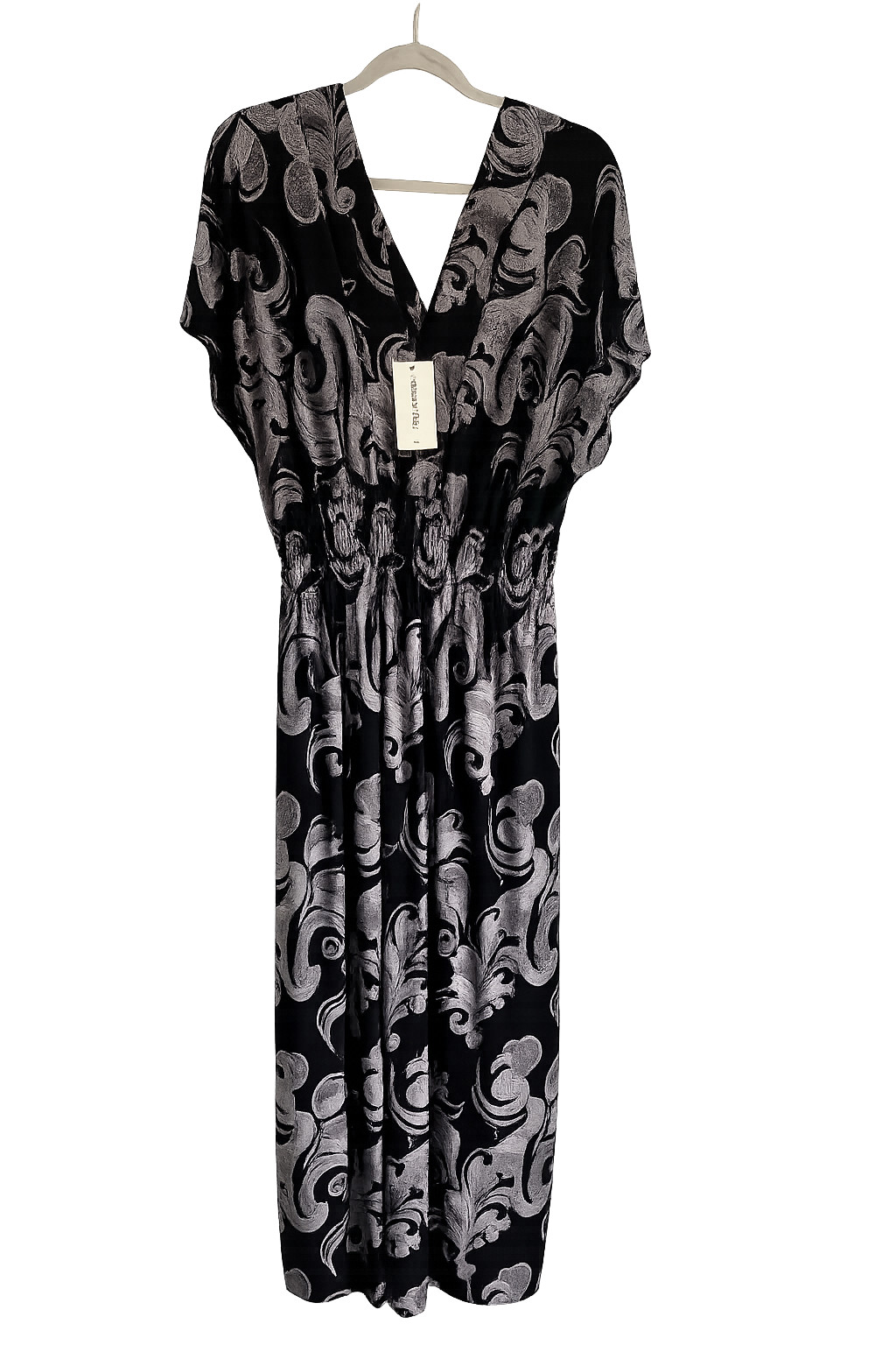 Seven Islands NY Women’s Black White Paisley Maxi Dress Smocked Waist NWT Size L