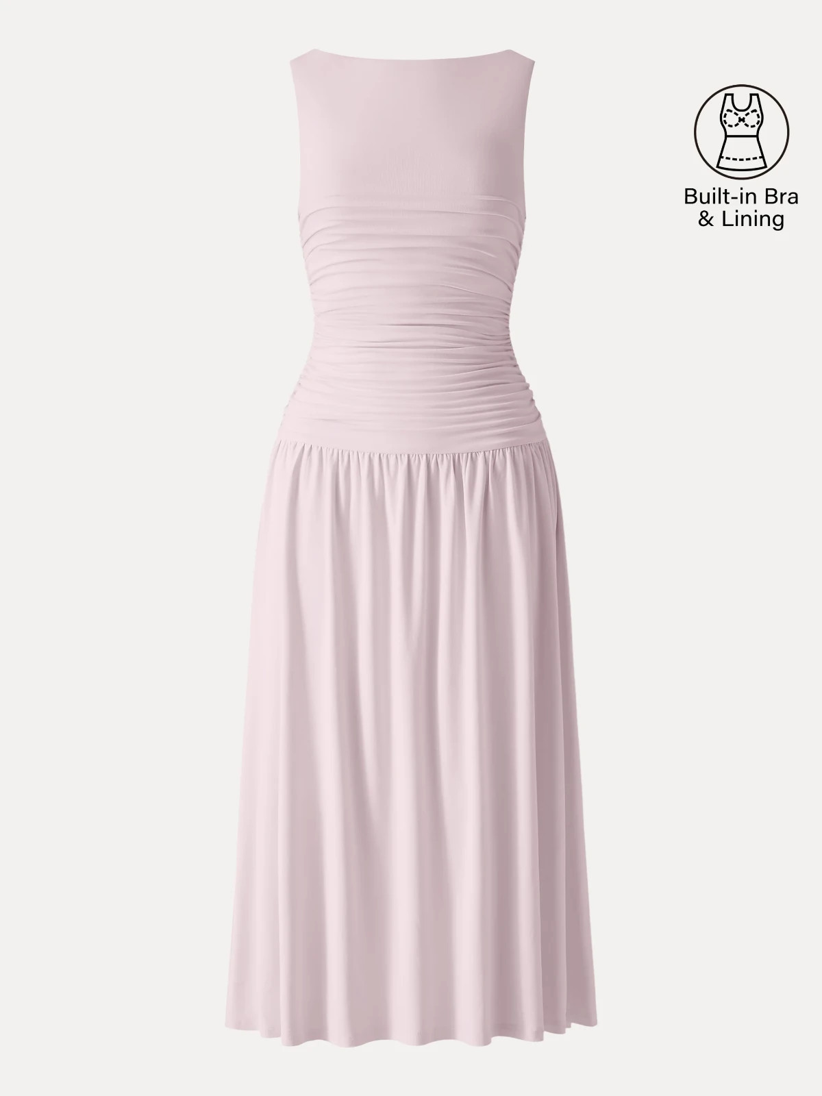 OGL SkinKiss Cooling Boatneck Ruched Midi Bra Dress, Primrose Pink