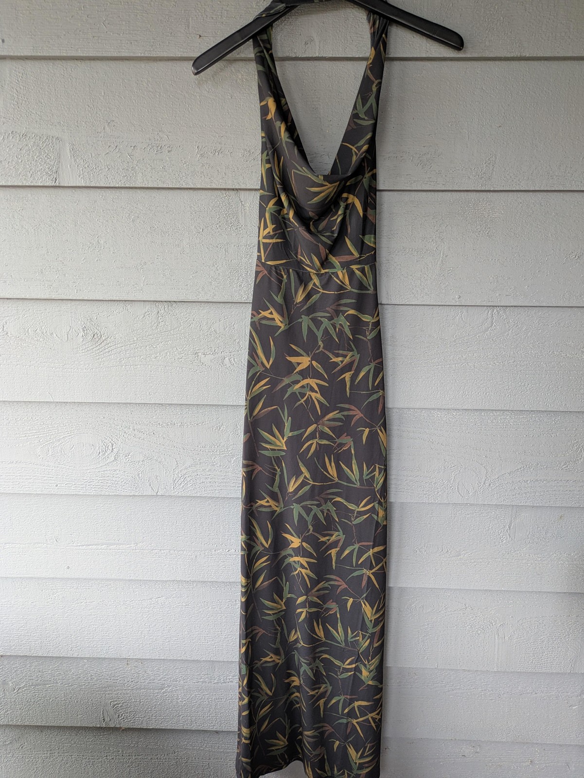 WeWoreWhat Dress Women Small Black Leaf Print Cowl Halter Maxi Backless NWT $118