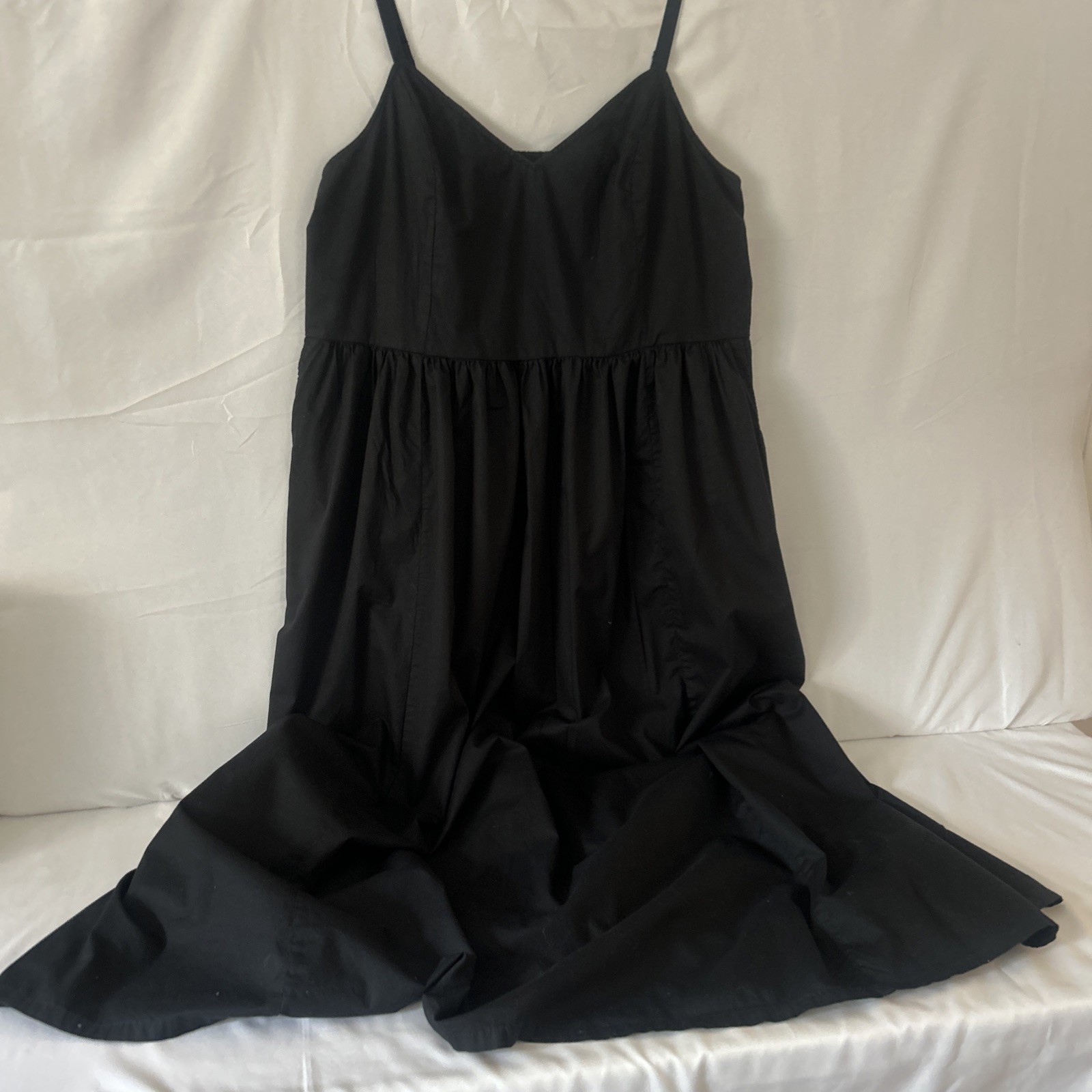 Women’s 100% Cotton Smocked Pocketed Black Maxi Sundress Size-1X Beach Gothic