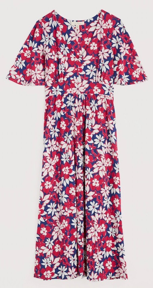 Seasalt Cornwall Red, Navy & White Chateaux Half Sleeve Cotton Maxi Dress 18
