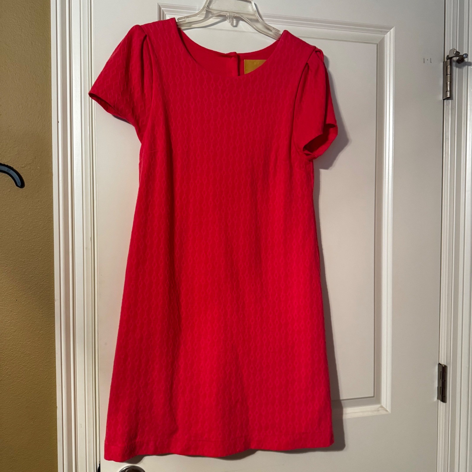 Maeve Anthropologie Pink Diamond Textured Knit Puff Sleeve Shift Dress Medium