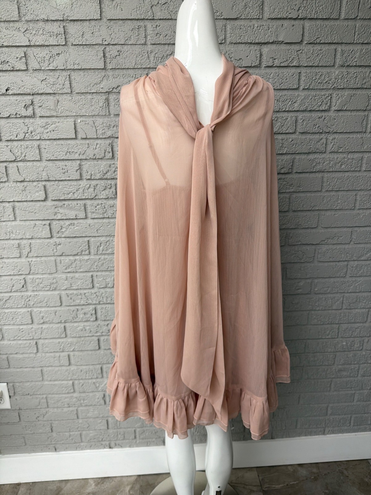 Commense Semi-Sheer Chiffon Ruffle 2PCS Dress with Capet Set Size L