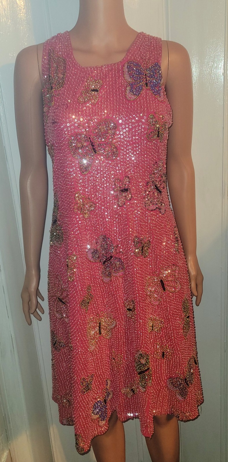 Little Attitudes Beautiful Hand Sewn Sequin Pink Butterfly Dress Size 14
