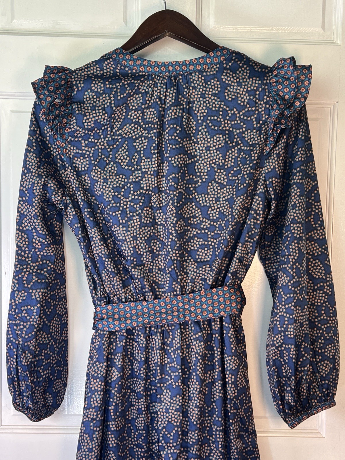 Current Air Womens Midi Dress Blue Floral Ruffle V-Neck Boho Chic S NWT $89