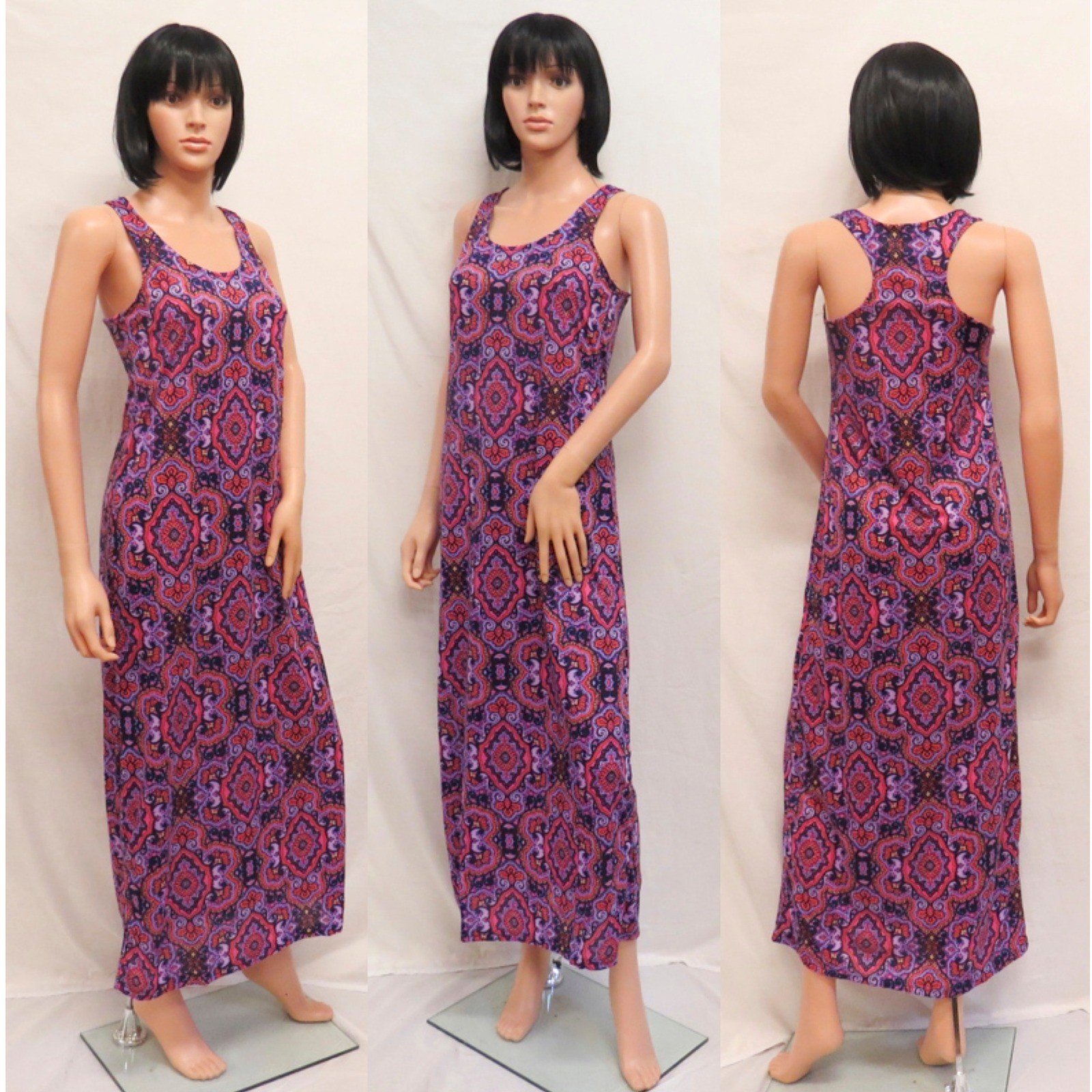 JUST LOVE Navy Pink Red Paisley Beach Sleeveless Boho Maxi JR L New
