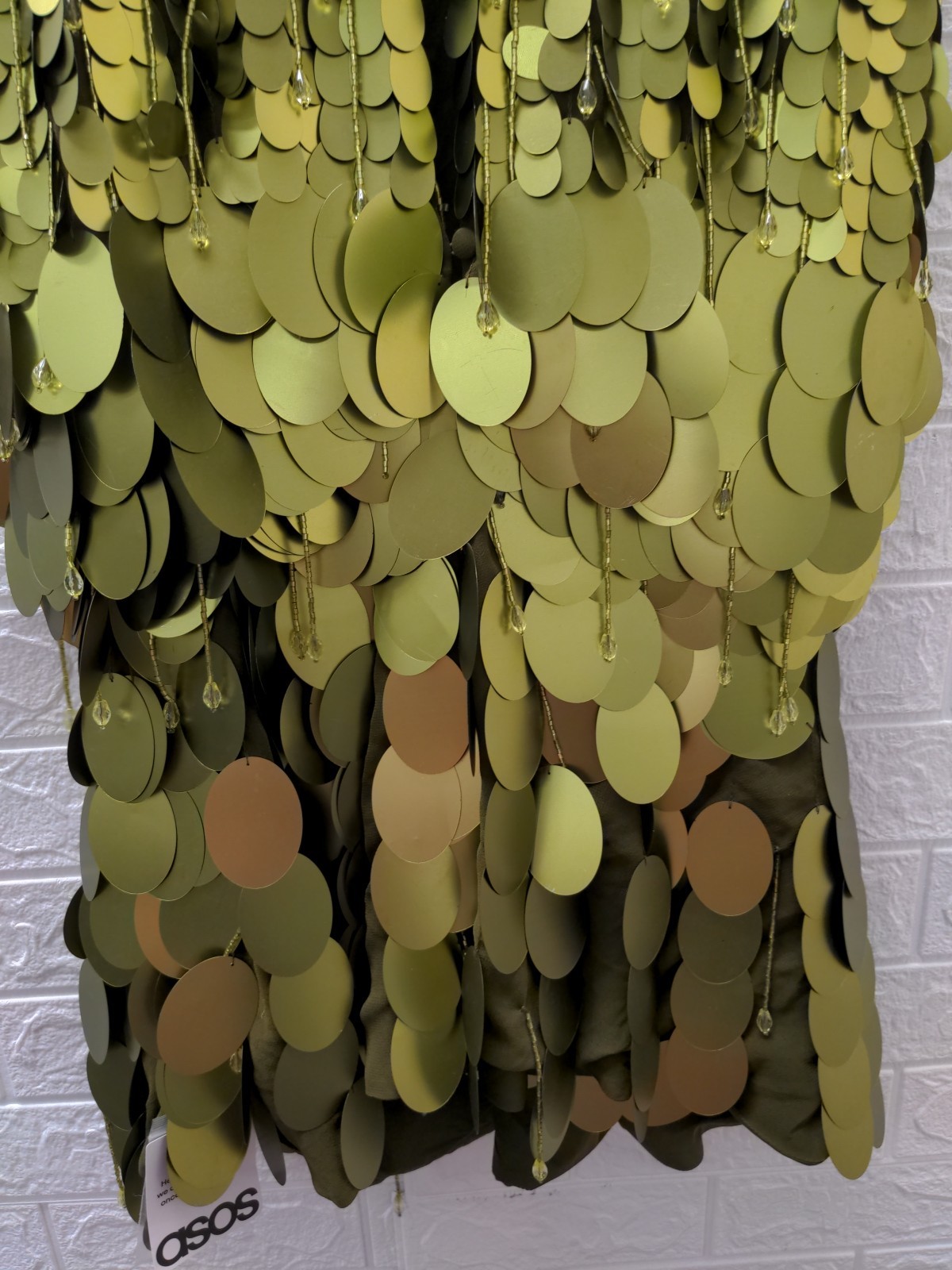New ASOS Design Dropped Slouchy Waist Embellished Mini Dress In Green Sz 4