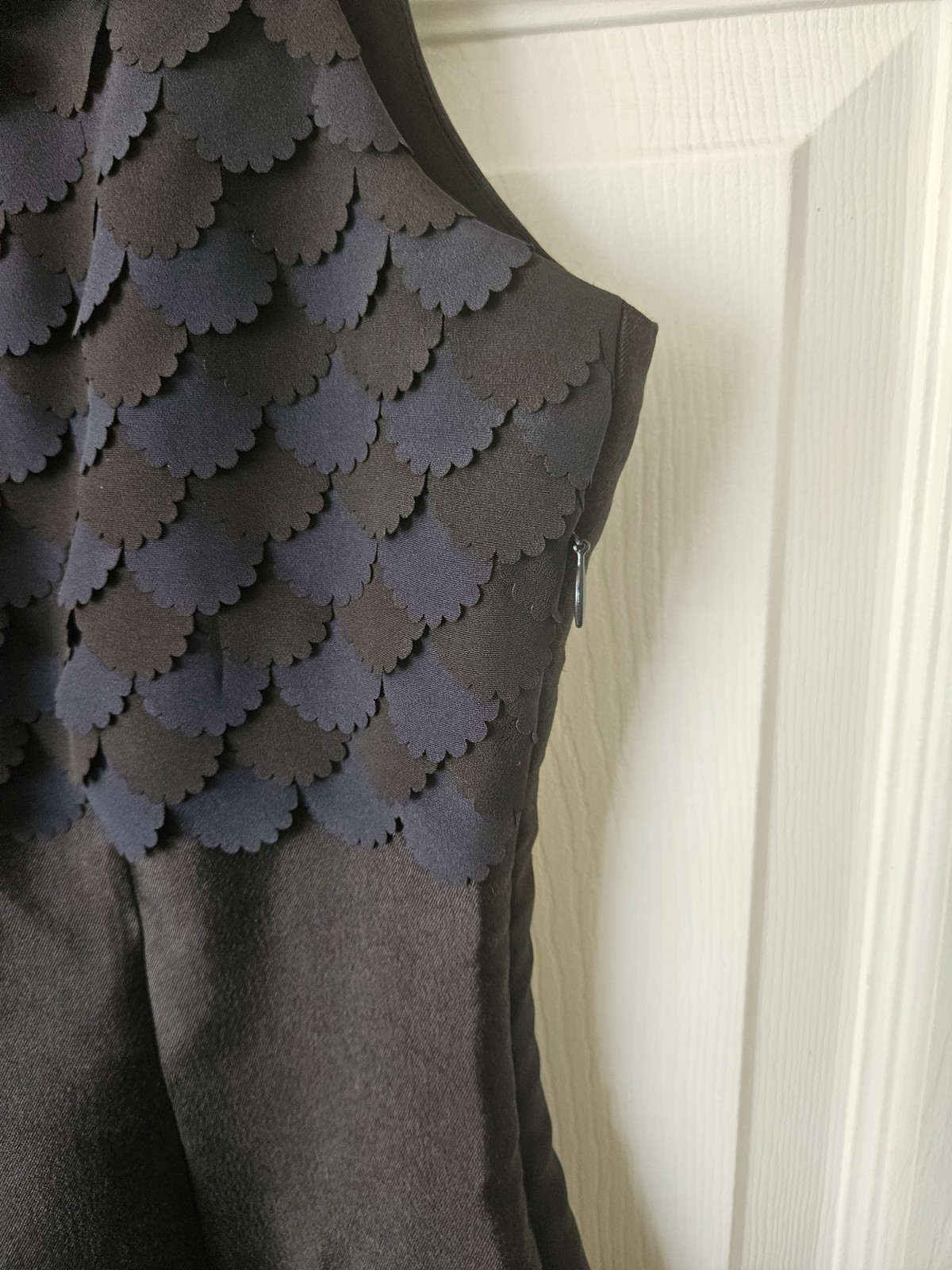 Boden Black Silk Blend Scallop Detail Shift Pencil Dress UK 8 US 4 Occasion