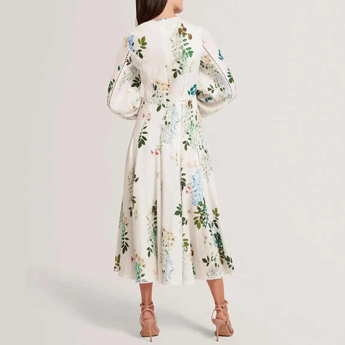 Ted Baker Dress SIZE 0 UK 6 Wedding Guest Linen Midi Party
