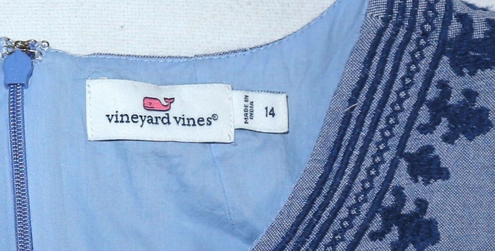 VINEYARD VINES Lined Slvls Blue Scoop Nck Drs 42 In Chst 36.5 In Lng Sz 14 EXC