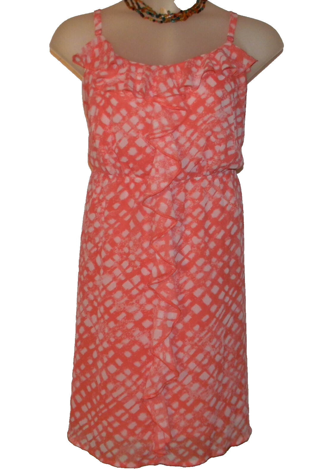 Lane Bryant Ruffle Spaghetti Strap Midi Dress 22 – 24 Coral / White Lined Pink