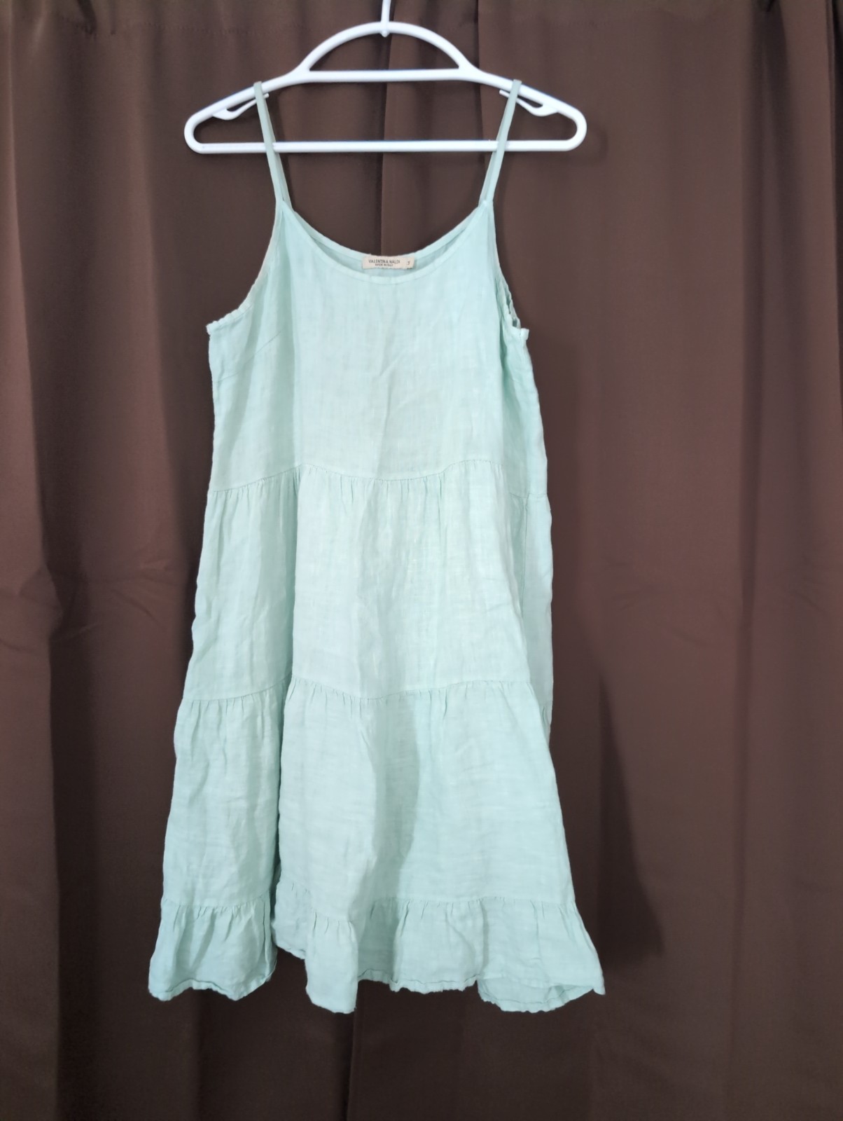 Valentina Naldi 100% Linen Tiered Midi Summer Dress Sz M Beach