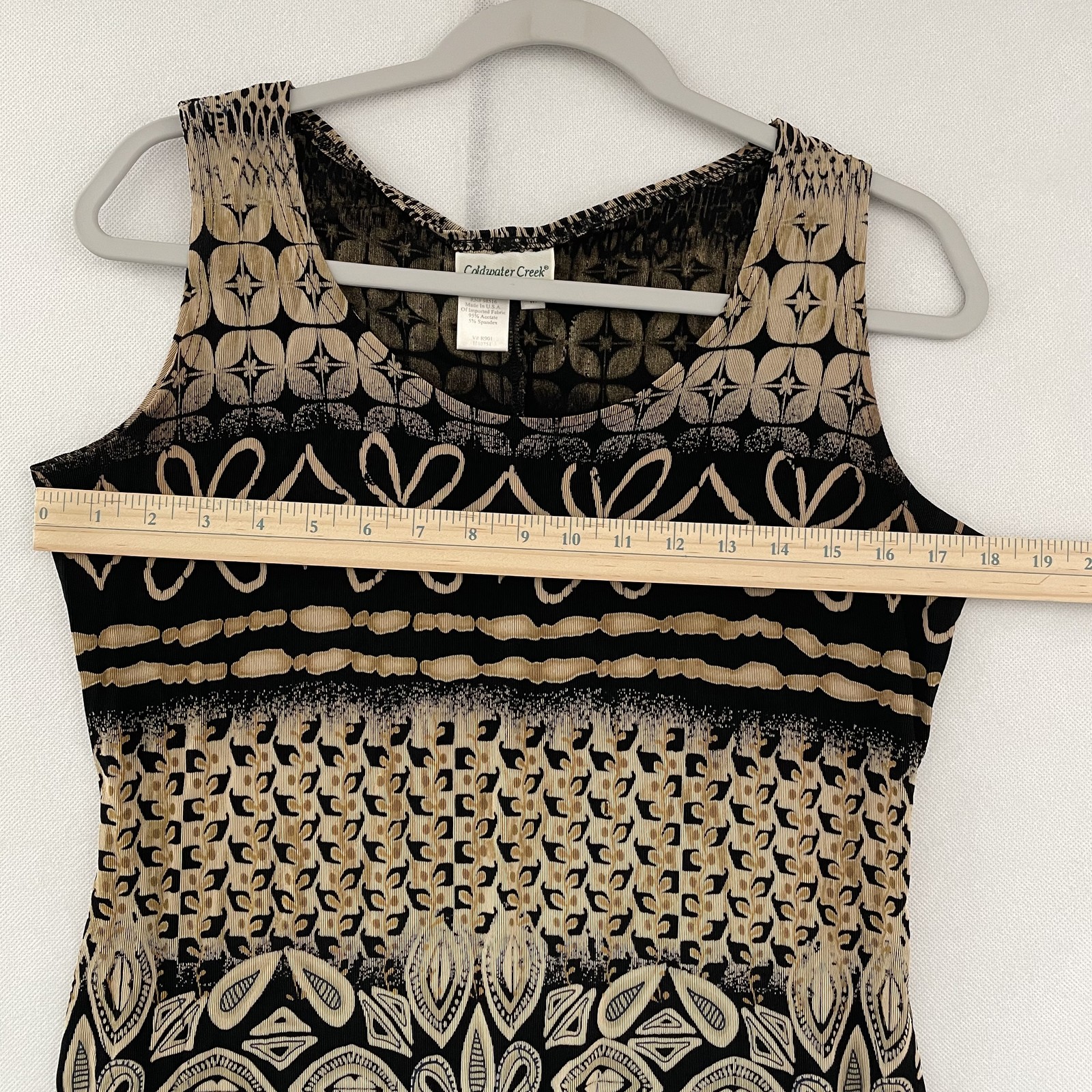 Vintage Coldwater Creek Womens Sleeveless Maxi Tank Dress Tan Black Print M -C