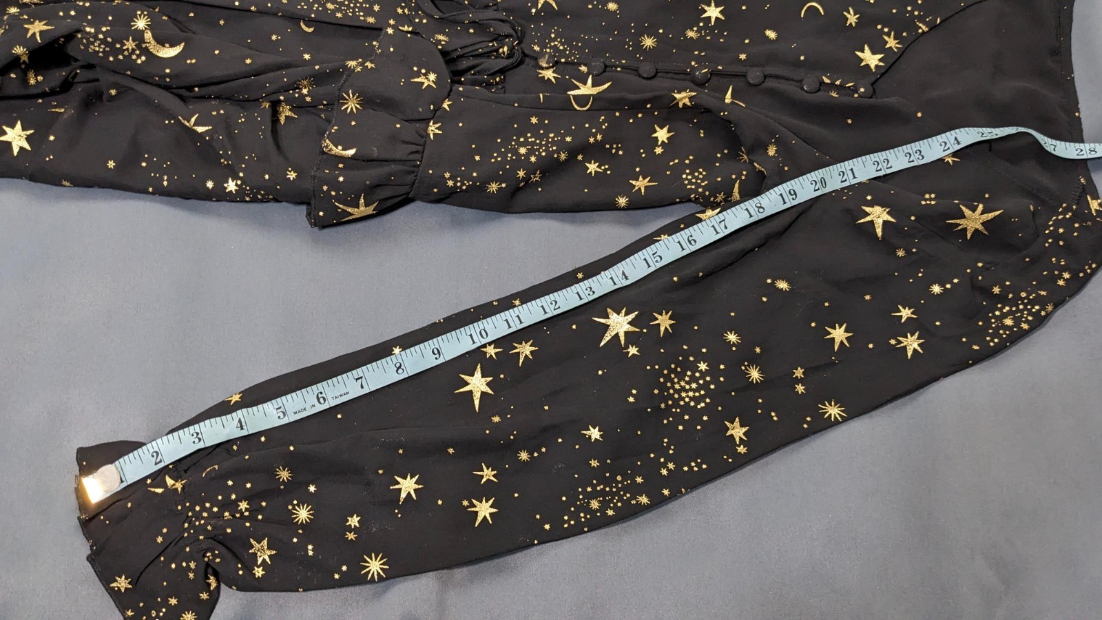 Black V-Neck Celestial Dress Gold Foil Constellation Print Small