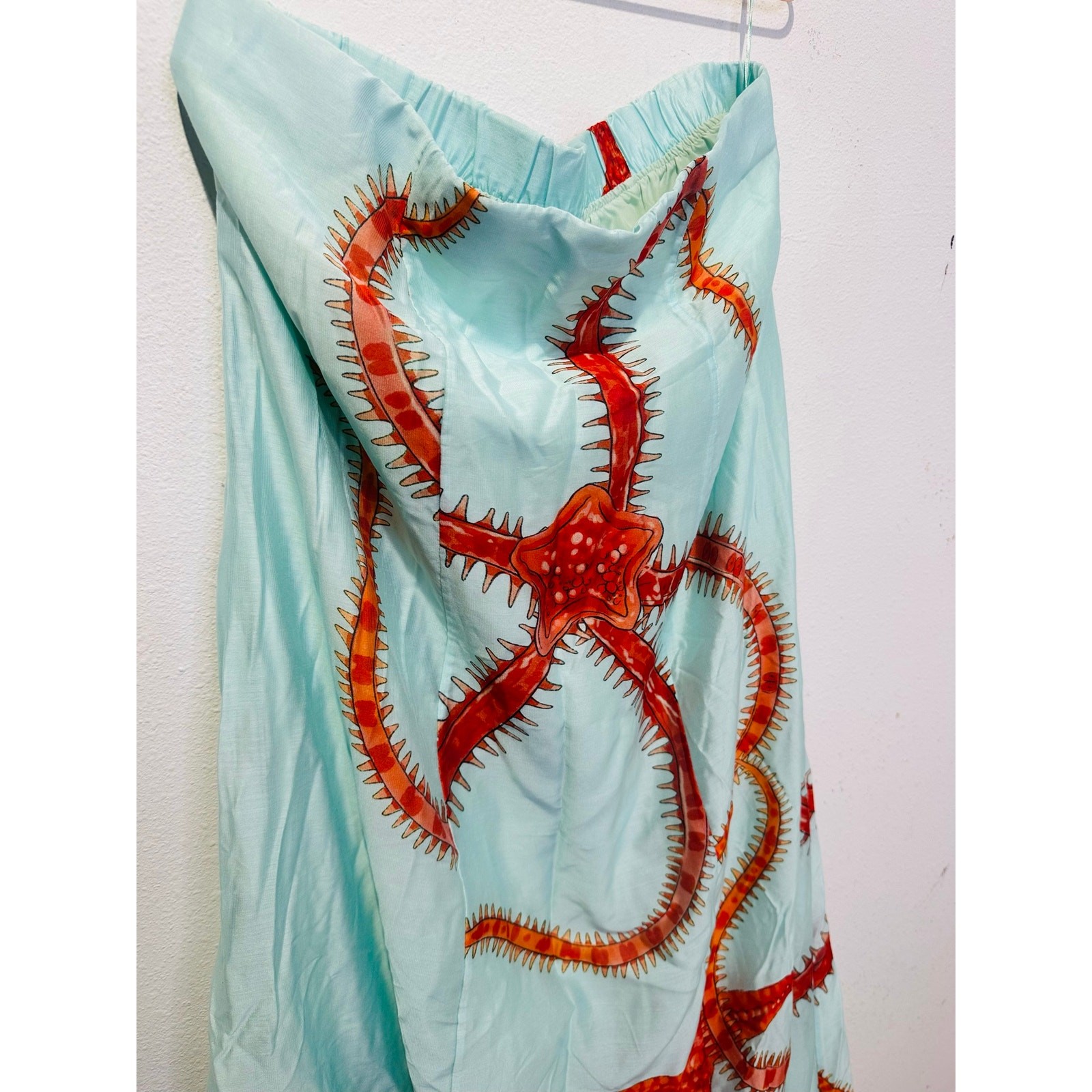 MUMA WORLD Blue Red Starfish Print SleevelessUrsa Maxi Dress size Large