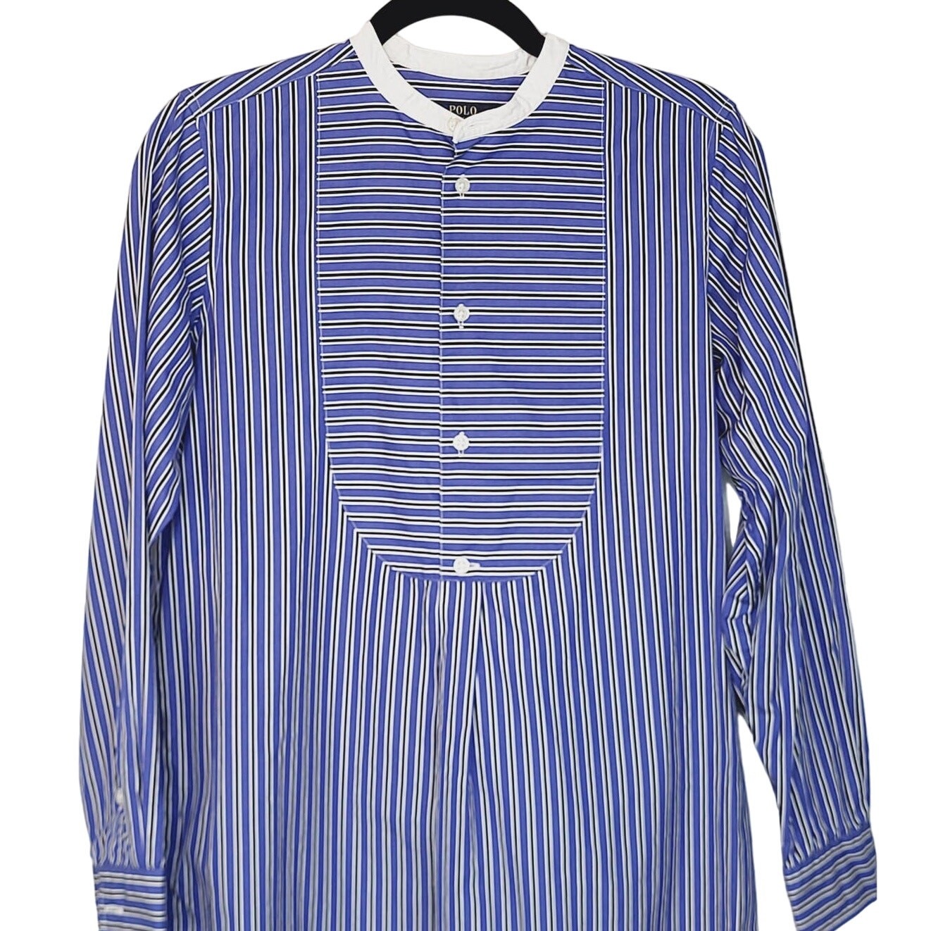 Polo Ralph Lauren Striped Bib Stand Up Collar Shirt 100% Cotton Tunic/Dress Sz 8