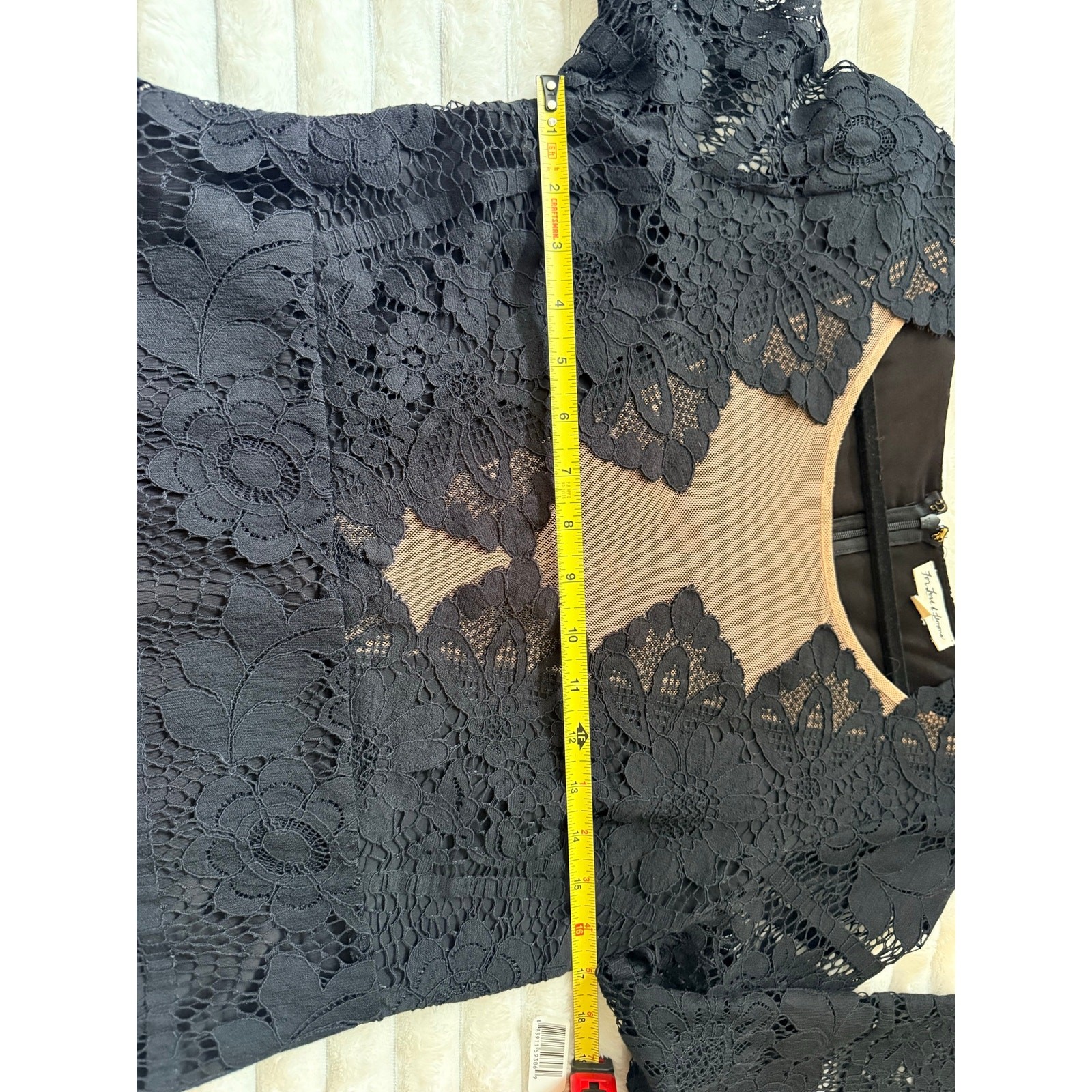 For Love & Lemons GUC Black Lace Noir Mini Dress L Nude Mesh Cutout Long Sleeve