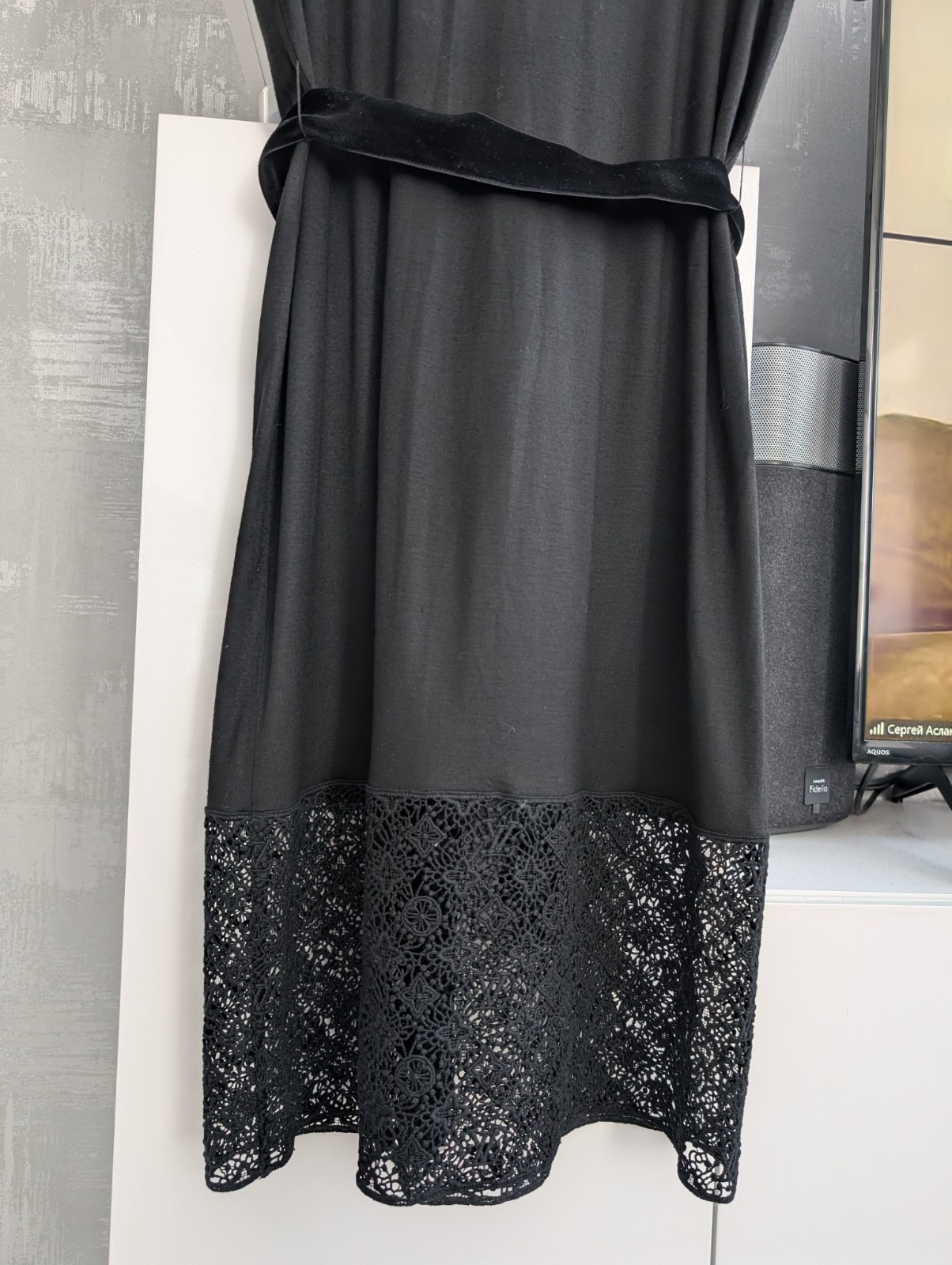 Louis Vuitton Monogram Lace Stretch Belted Shirt Dress Tunic Black Viscose S 36