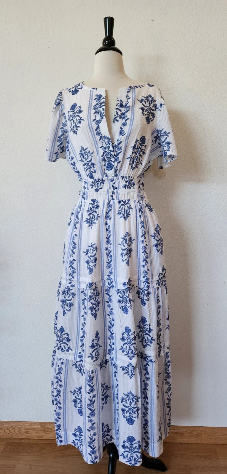 New Anthro Maxi Dress Size Small White Toile Floral Cottage Coquette Wedding