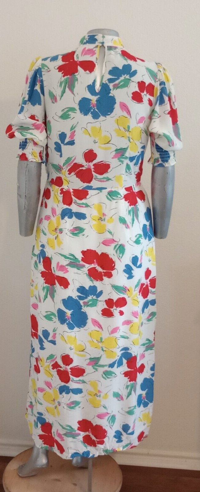 NWT WOMAN RIXO MAXI CASCADE RUFFLE DRESS Size 14 Mock Neck Puff Short Sleeve