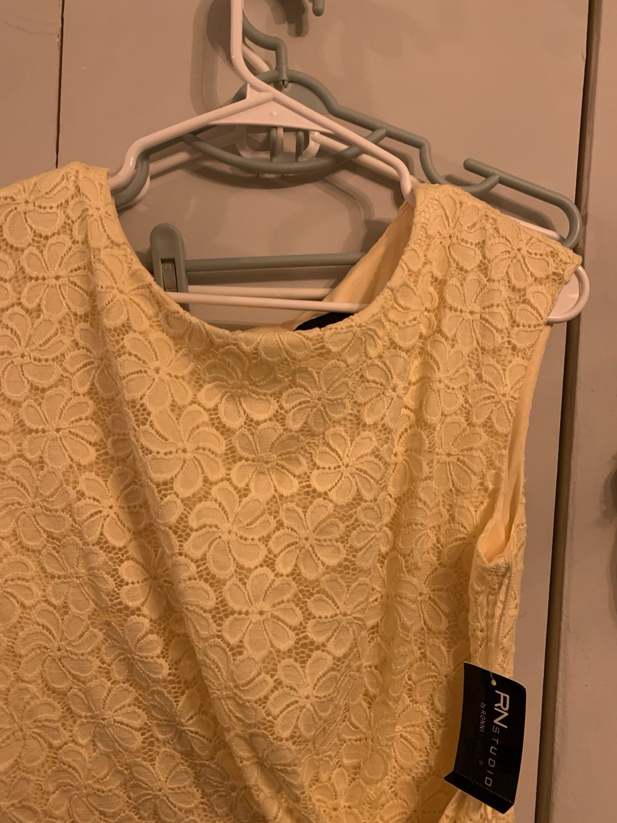 Rn Studio Womens Plus Size 12 Lined Yellow Lace Side Tie Dress NWT
