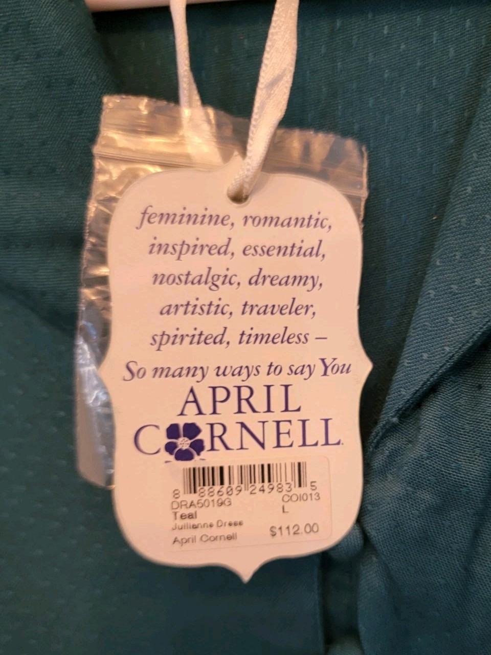 NWT Cornell Romantic Shirtdress L Midi Belted Blue Teal Fabric Covered Buttons