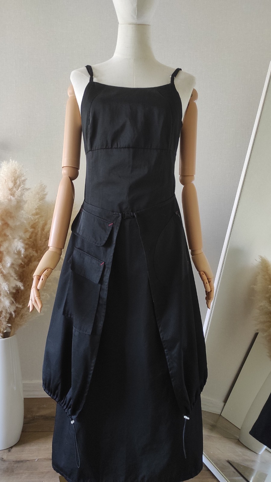 DECA Paris Vintage Gorpcore Cargo Dress Black Techwear Ruched Back Size 1 France