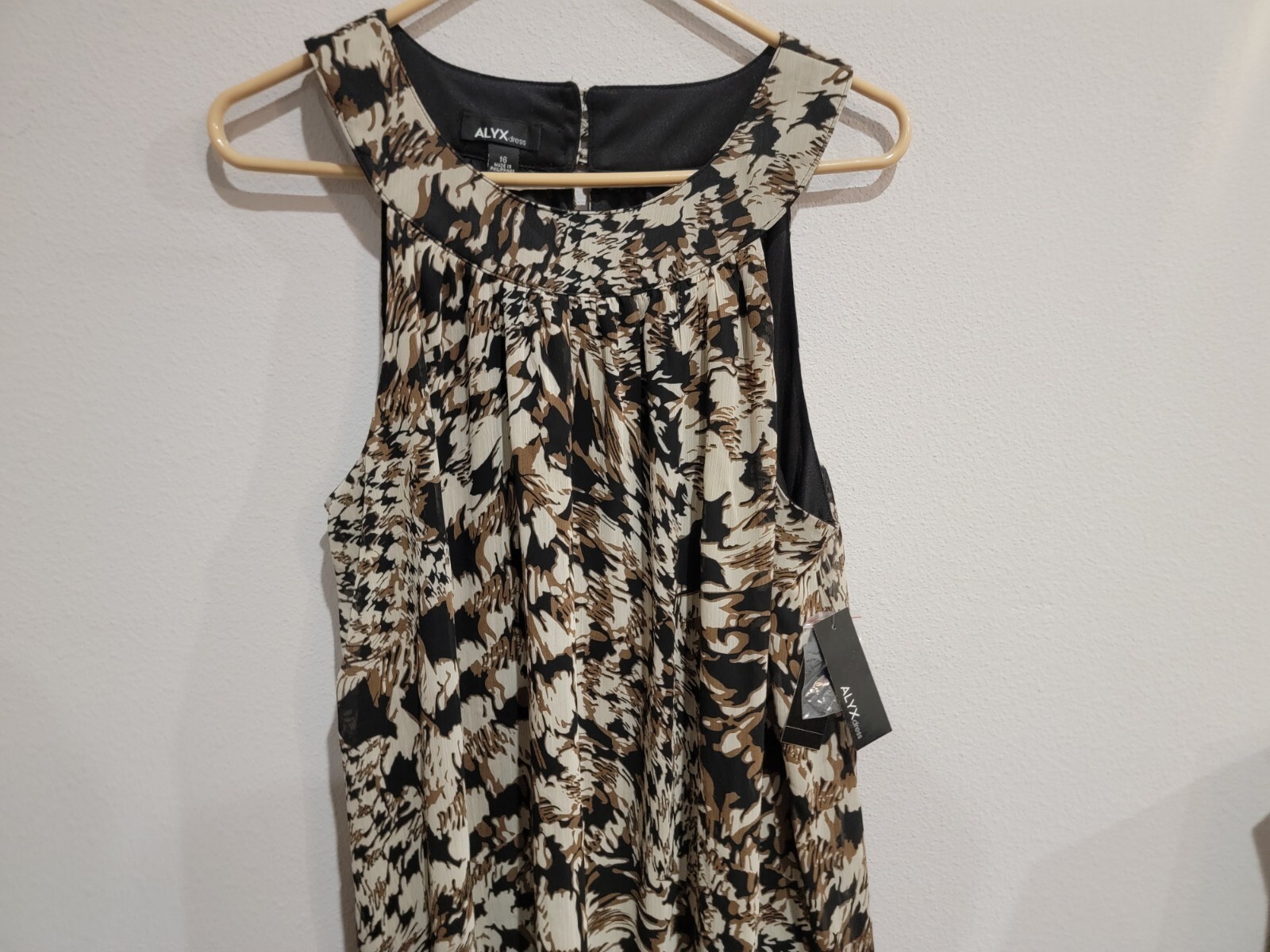 ALYX NWT Womens Size 16 Sleeveless Knee Length Dress Chiffon Layered Brown Black