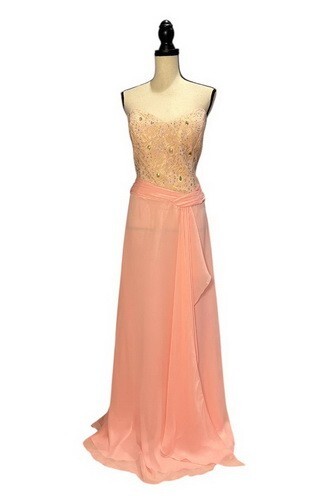 Pink Strapless Embroidered Rhinestone Lace Chiffon Gown size L/XL $289