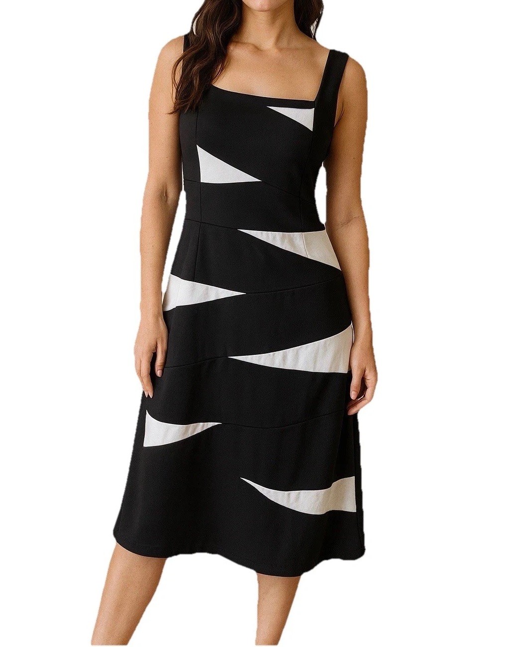 XOXO Black White Colorblock Sheath Dress Size 11/12 Sleeveless Stretch Cocktail