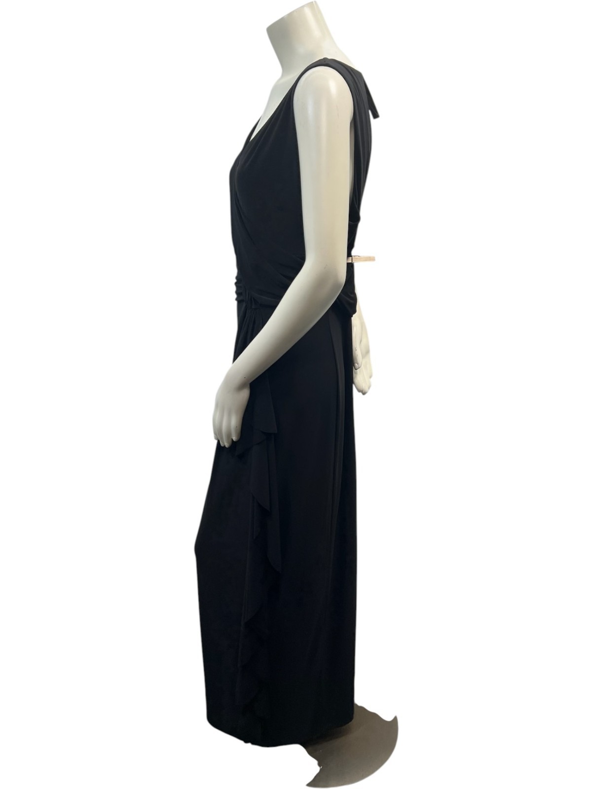 Kasper Dress Womens Size XL Black Sleeveless Vneck Cinch Waist Ruffled Side New