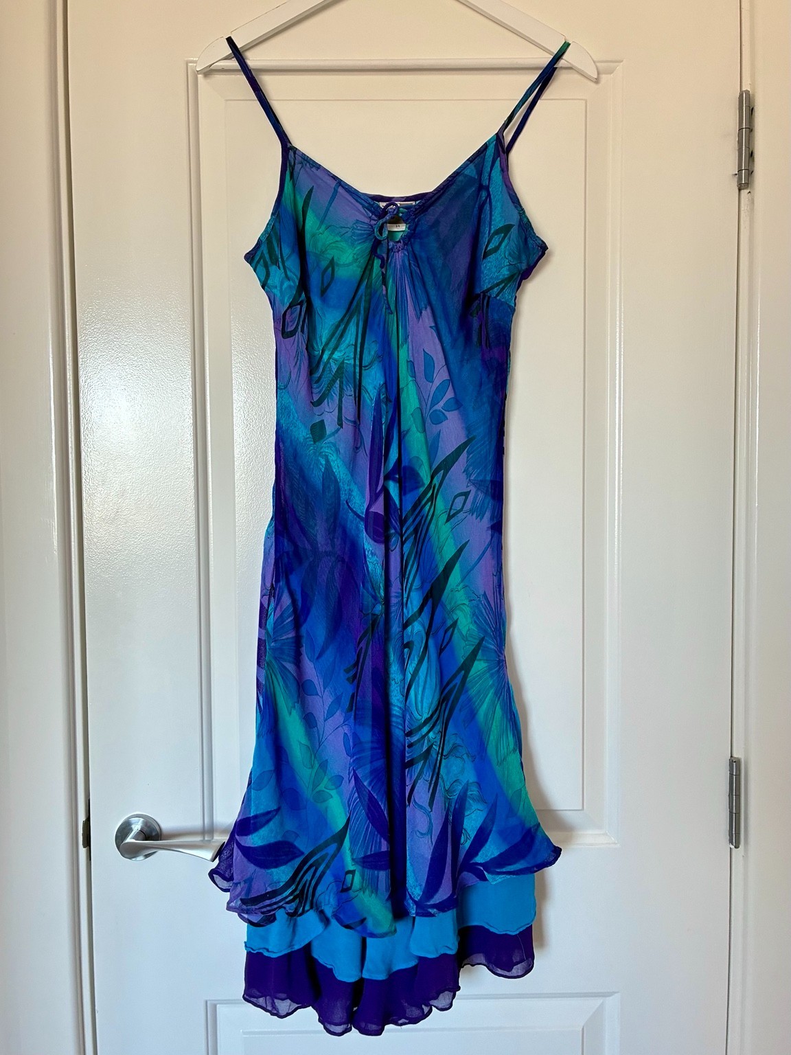 Vtg Phool Abstract Print Floaty Ruffled Hem Slip Dress Fairycore Y2K Whimsical