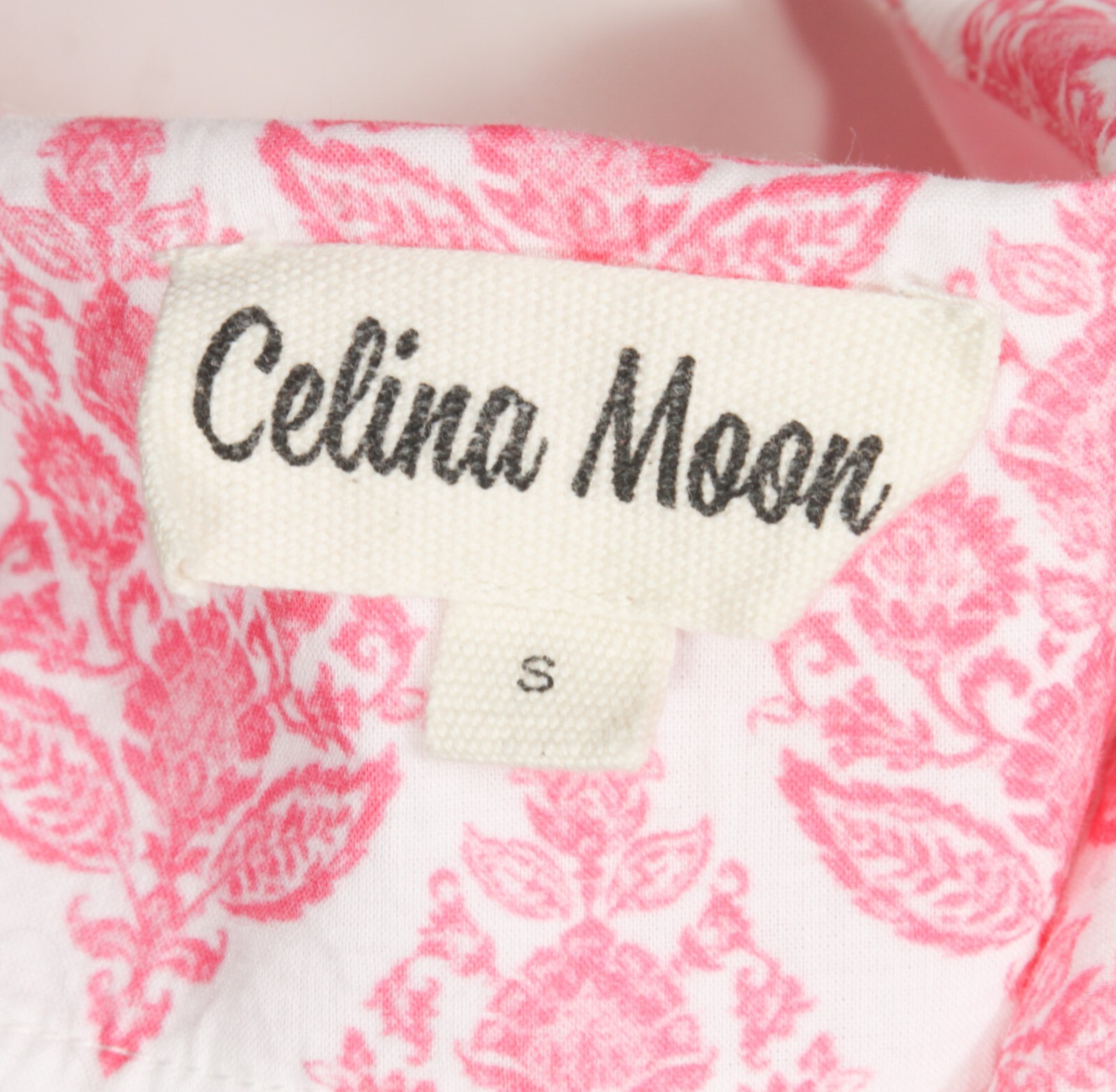 CELINA MOON Pink White Mixed Print Floral Strappy Tiered Maxi Dress sz S /358
