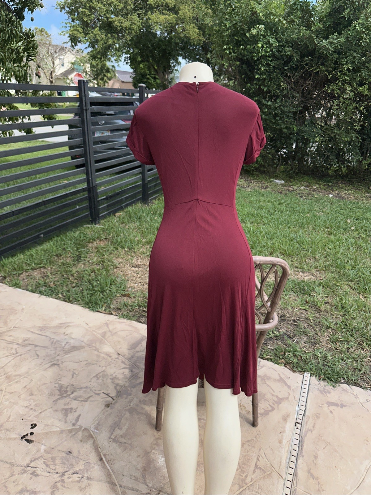 CELINE DEEP CRAMBERRY RED CASUAL STRETCH CAP SLEEVE DRESS Sz 40 MADE IN ITALY