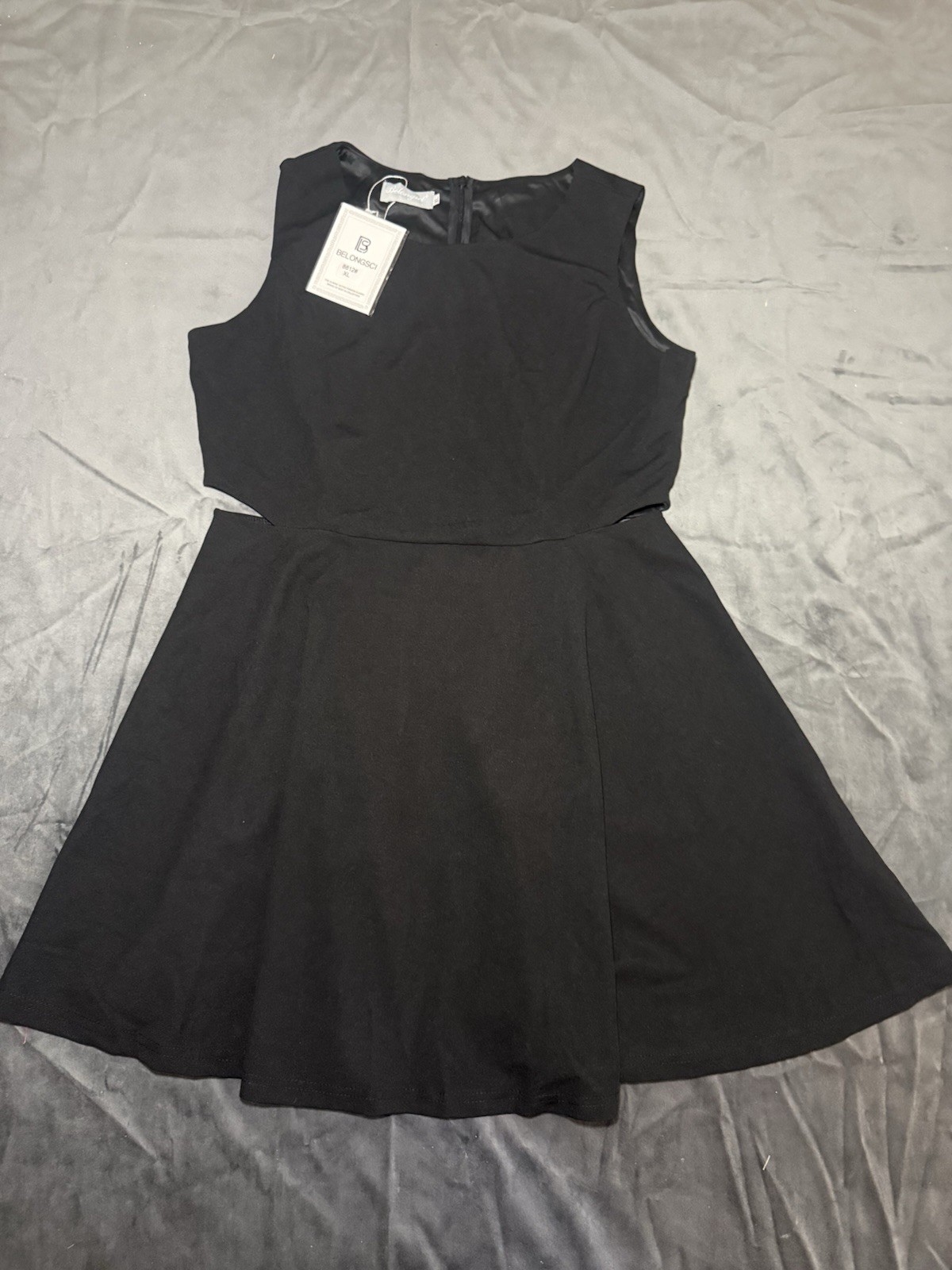 Belongsci Black Solid Scoop Neck Sleeveless Fit & Flare Knee Dress Womens XL